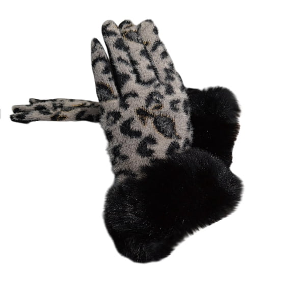 Gloves for Women Men Leopard Print Polyester Gloves With Cuffs Grey One Size
