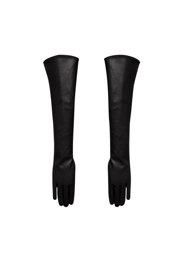 Gloves for Women Men Long Leather Gloves for Women 50Cm Over Imitation Leather Pu Flat Fashion Arm Cover Black1 L