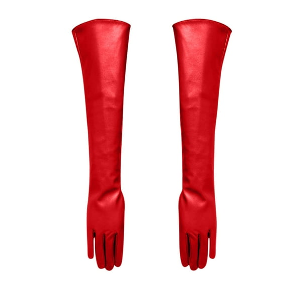 Gloves for Women Men Long Leather Gloves for Women 50Cm Over Imitation Leather Pu Flat Fashion Arm Cover Red1 M