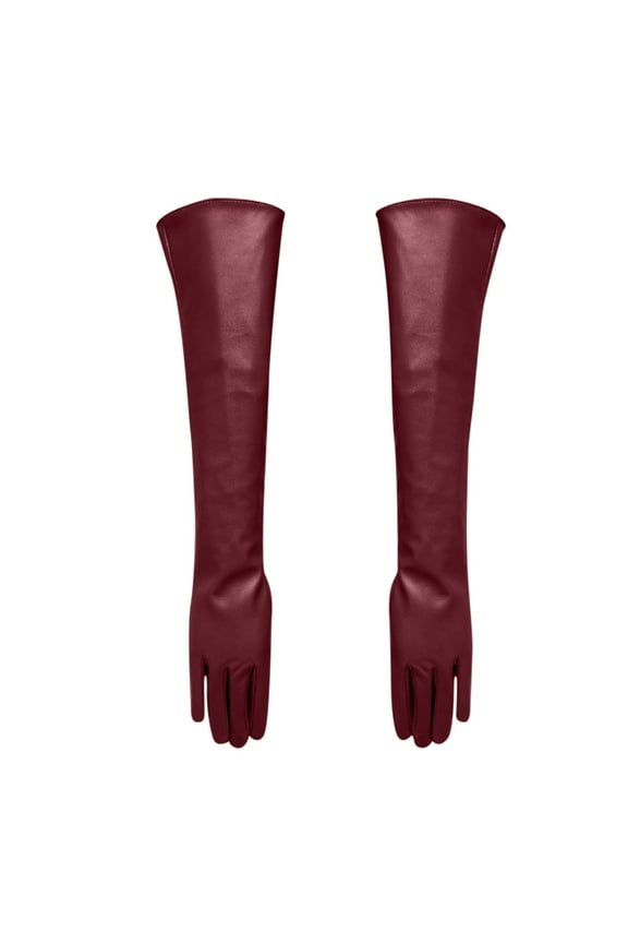Gloves for Women Men Long Leather Gloves for Women 50Cm Over Imitation Leather Pu Flat Fashion Arm Cover Red2 S