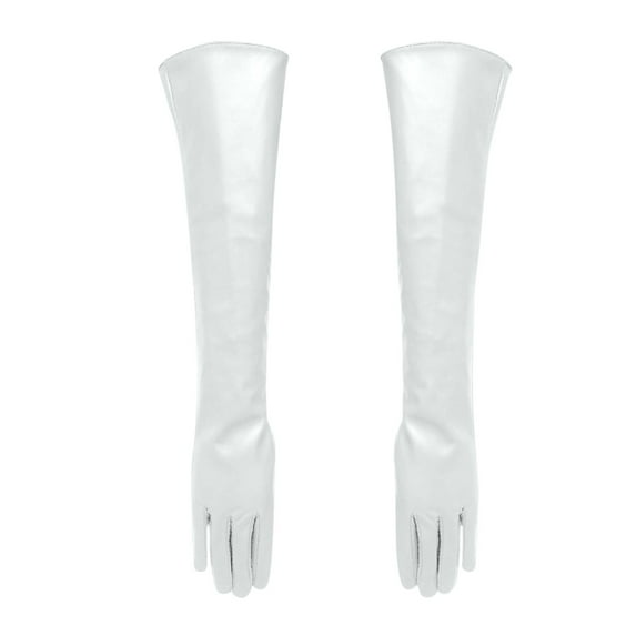 Gloves for Women Men Long Leather Gloves for Women 50Cm Over Imitation Leather Pu Flat Fashion Arm Cover White M