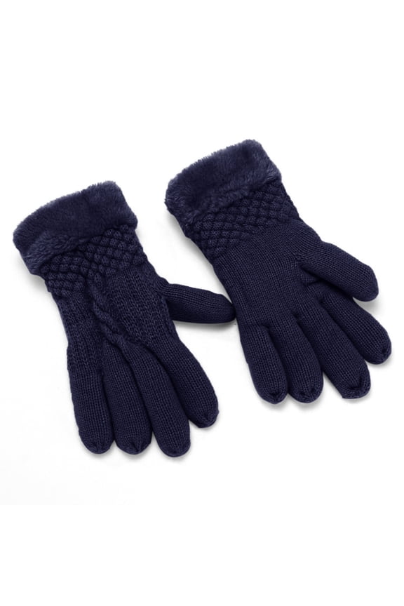 Gloves for Women Men Winter Jacquard Mesh Gloves Knitted Plus Velvet Thickened Autumn Winter Warm Pattern Gloves (Adult Gloves) Navy One Size