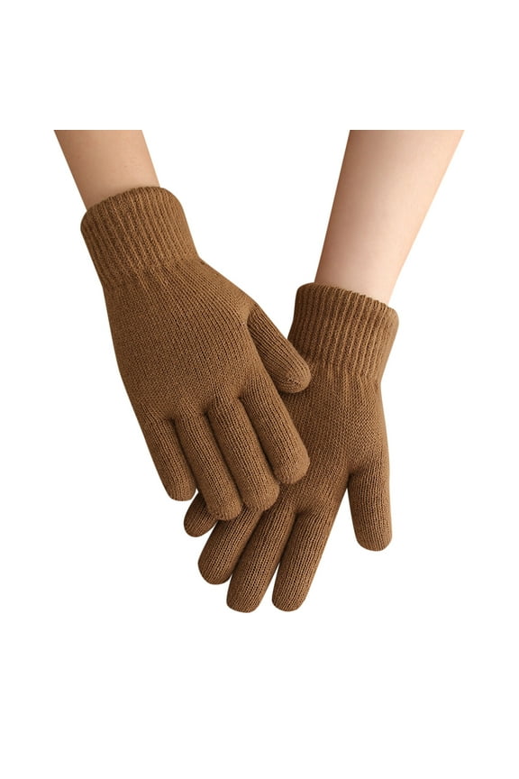 Gloves for Women Men Women Autumn Winter Simple Fashion Double Thick Knitted Warm Gloves Yellow One Size