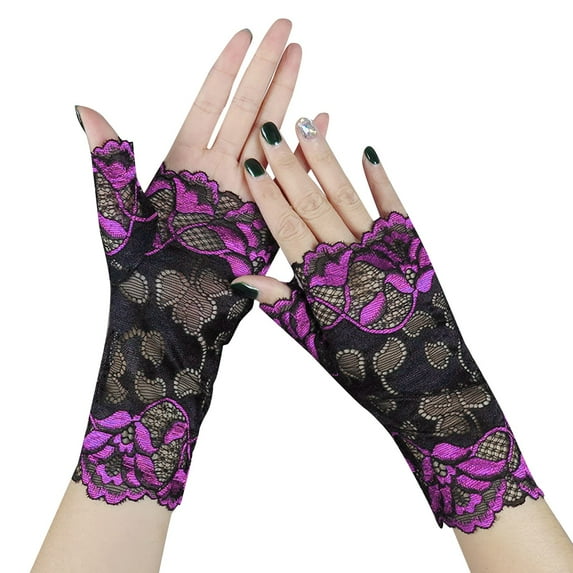 Gloves for Women Men Women Fashion Sexy Half Finger Lace Breathable Short Gloves Open Finger Driving Sunscreen Gloves Hot Pink One Size