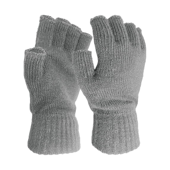 Clearance! Baberdicy Men's and Women's Winter Warm Solid Color Knitted Half-Finger Gloves Grey