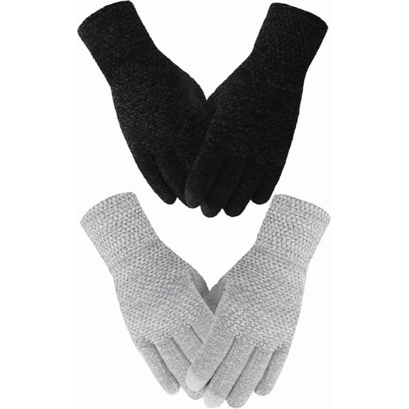 Gloves for Women - Warm Chenille gloves for cold weather with Touchscreen Fingers, Elastic Cuff Womens Winter Gloves