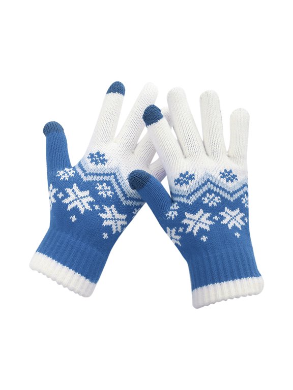Gloves for Women Winter Elastic Stretch Touch Screen Knitted Snowflake Print Outdoor Riding Hiking Mittens Casual Daily Look