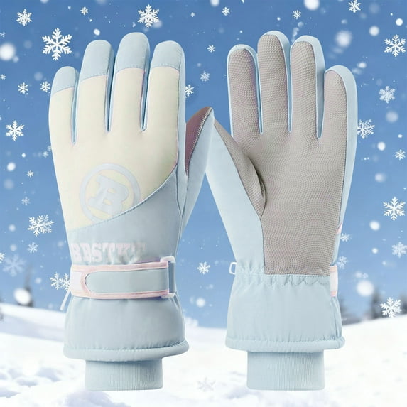 Gloves for Women Winter New Women's Winter Fleece-Lined Outdoor Cycling Skiing Touchscreen Waterproof Gloves Style B-60 Blue One Size