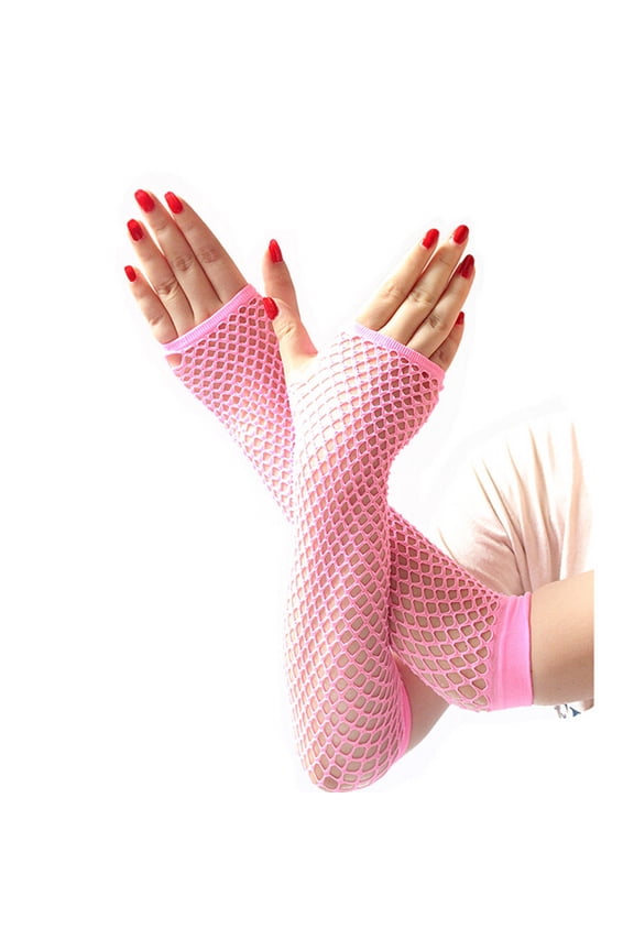 Gloves for Women and Men Ladies Girls Neon Long Fingerless Fishnet Lace High Elasticity Glove