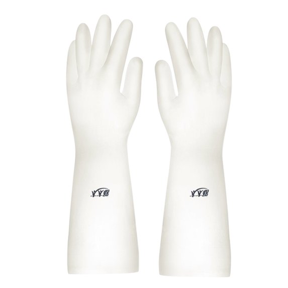 Glovesbasiess| Heavy-Duty Rubber Kitchen Gloves for Dishwashing, Cleaning & Gardening – Waterproof, Extra Long Cuffs, Reinforced Grip (Household & Industrial Use), Gloves Latex Free White