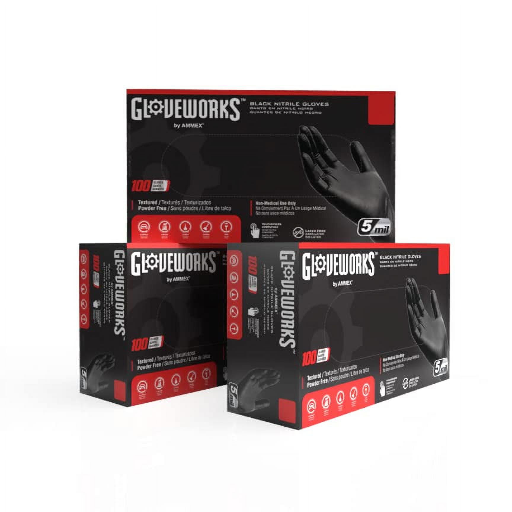 Gloveworks Black Disposable Nitrile Industrial Gloves, 5 Mil, Latex & PowderFree, FoodSafe