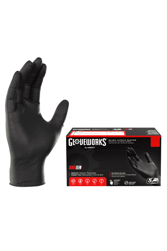 Black Nitrile Gloves for Auto, Detailing, Mechanics, L, 100 Count