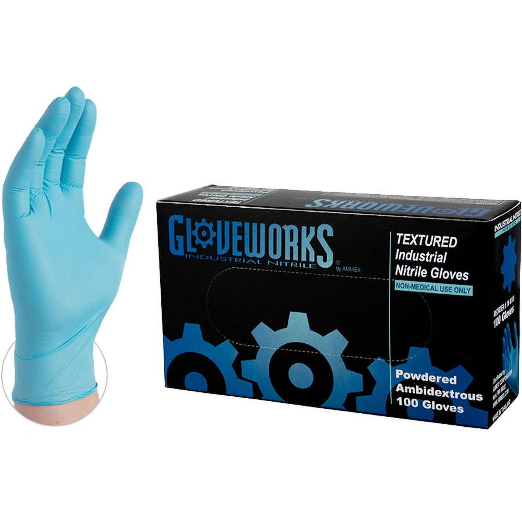Gloveworks Blue Nitrile Powdered Industrial Disposable Gloves, Small by