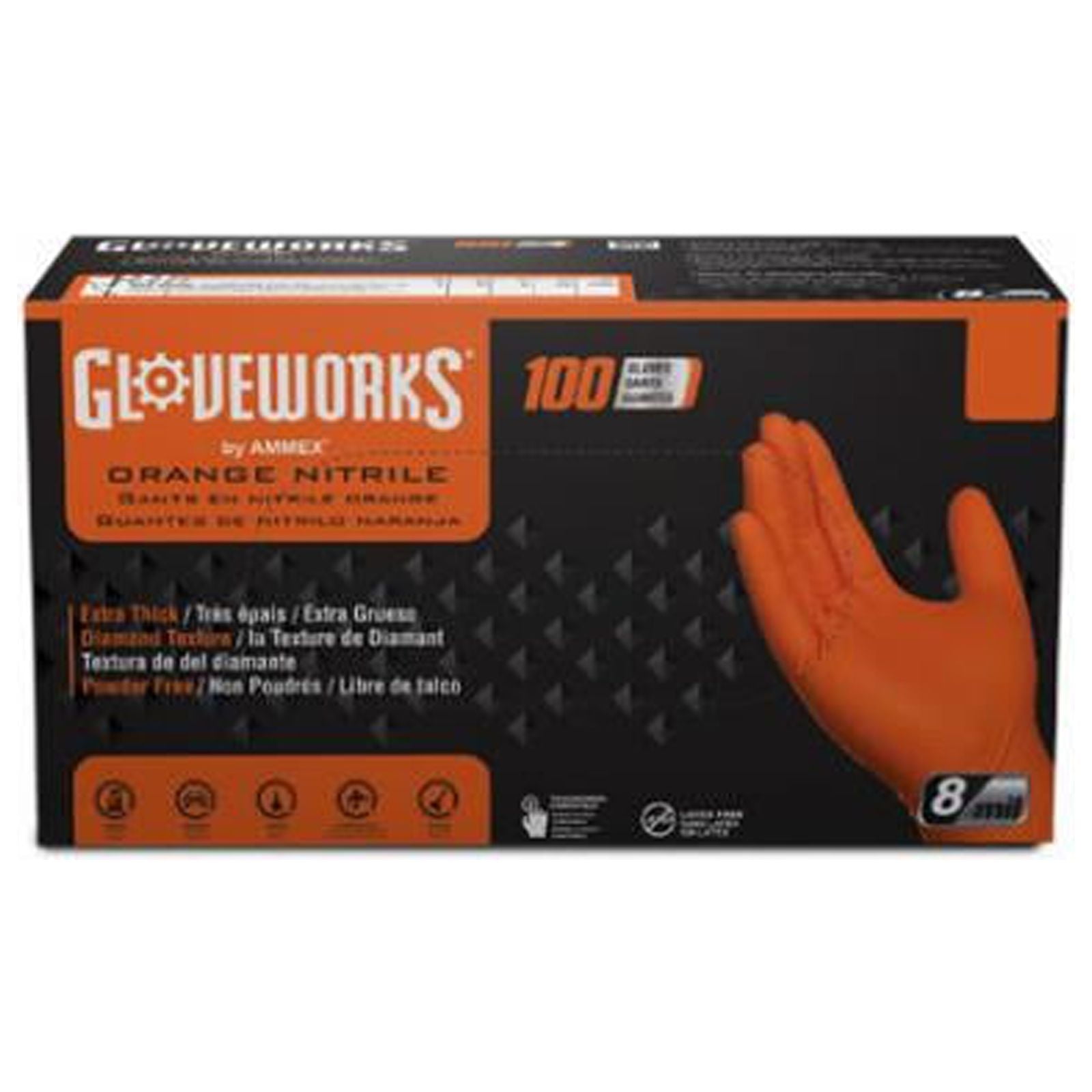 Gloveworks HD Orange Nitrile Industrial Latex Free Disposable Gloves (Case  of 1000)