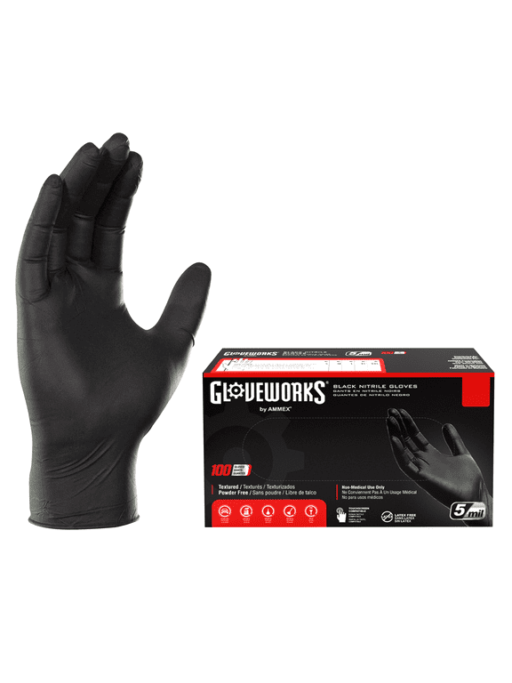 Black Nitrile Gloves for Auto, Detailing, Mechanics, XL, 100 Count