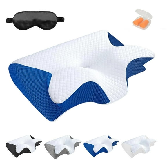 Glovoro Pillow, Pillow for Sleep Apnea, Cervical Neck Traction Pillow, Ergonomic Side Sleeper Pillows for Pain Relief, for Side, Back, Stomach Sleepers(Blue)