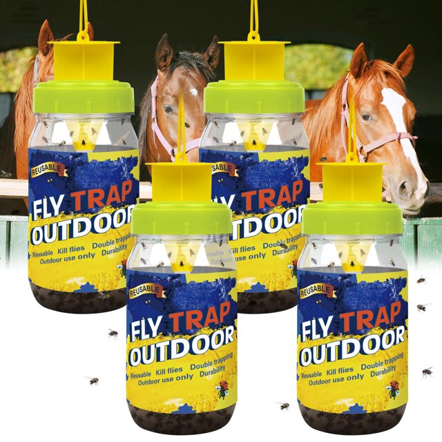 Glovv 4 Pack Reusable Fly Traps Outdoor Jar with Natural Flies Trap