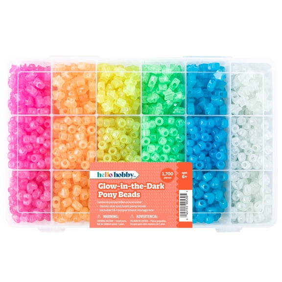 Hello Hobby Glow Bead Box- Plastic Heart, Star, and Pony Beads