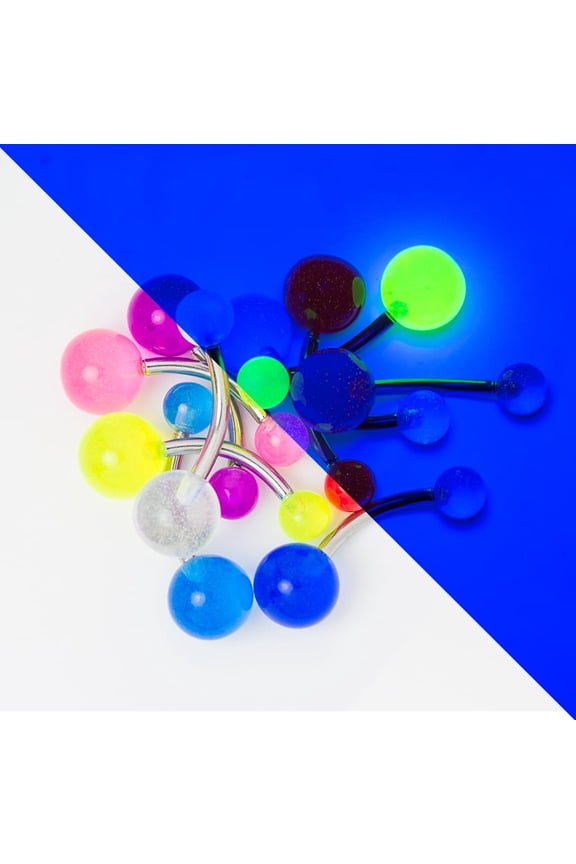 Glow Belly Button Barbell 10 Pack - 14ga 316L Steel Barbell UV Glow in the Dark