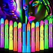 Glow in The Dark Face Body Paint, UV Black Light Glow Makeup Kit for Kids Adult, Non-Toxic Fluorescent Face Paints Crayons for Birthday Party Halloween Masquerade Makeup, 24PCS