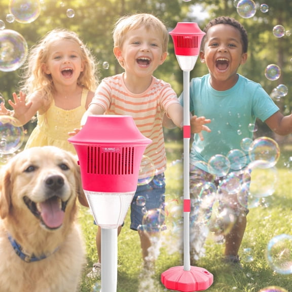 Glow Burst Bubble Fountain, 47” Adjustable Vertical Bubble Blower with Water-Filled Stable Base, Battery Powered with Music & 3-Level Height for Outdoor Parties, Weddings & Kids Events