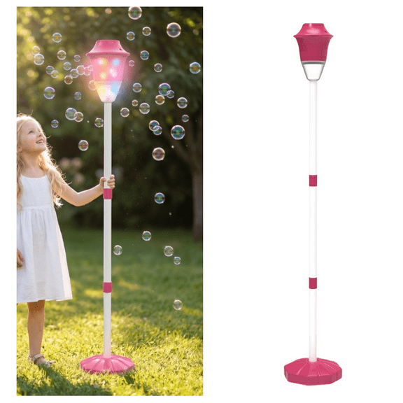 Glow Burst Bubble Fountain, Automatic Bubble Machine, 10000+ Bubbles/Min, Street Lamp Bubble Machine with One-Button Start, 3 Height Adjustable up to 47 Inches with Light/Music - (Red)