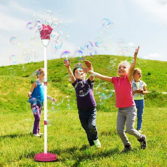 Glow Burst Bubble Fountain, Automatic Standing Street Lamp Bubble Maker with Lights & Music, Height Adjustable up to 46 Inches Torch Maker Machine Red