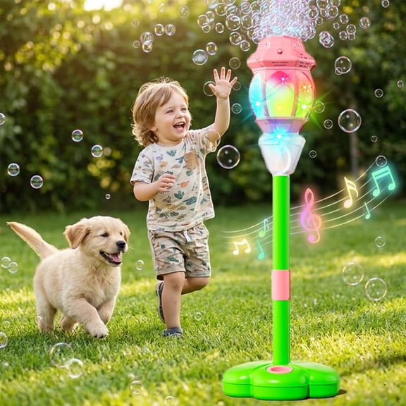 Glow Burst Bubble Fountain — Magic Jet Bubble Machine, Automatic Bubble Machine with Lights & Music, Adjustable Height Bubble Tower for Parties, Birthdays, Weddings & Outdoor Camping(Pink)