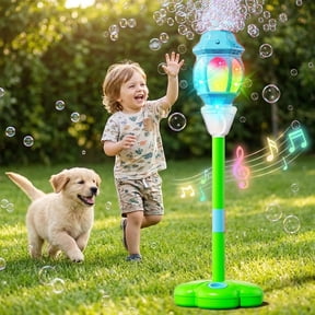 Glow Burst Bubble Fountain — Magic Jet Bubble Machine, Automatic Bubble Machine with Lights & Music, Adjustable Height Bubble Tower for Parties, Birthdays, Weddings & Outdoor Camping(Blue)