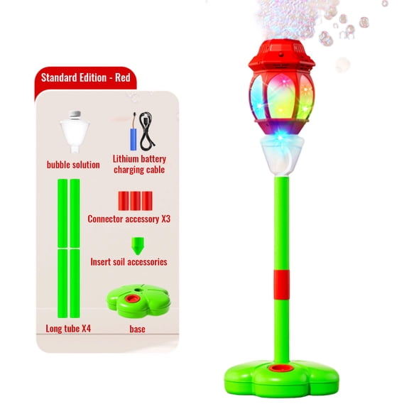 Glow Burst Bubble Fountain — Magic Jet Bubble Machine, Automatic Bubble Machine with Lights & Music, Adjustable Height Bubble Tower for Parties, Birthdays, Weddings & Outdoor Camping (Red)
