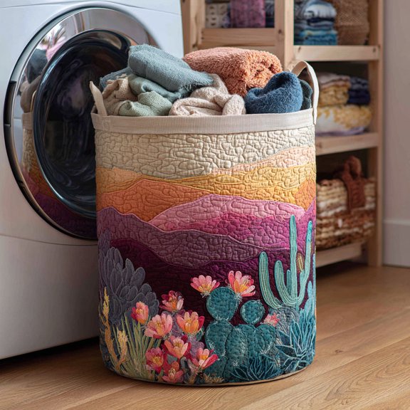 Glow Cactus Quilted Laundry Basket