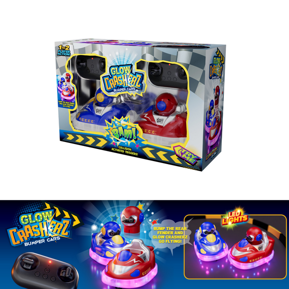 Glow Crasherz Bumper Cars - Set of 2 Remote Controlled Bumper Cars | RC Bumper Car Toys for Age 6-12| Ejecting Bumper Cars with light and sound