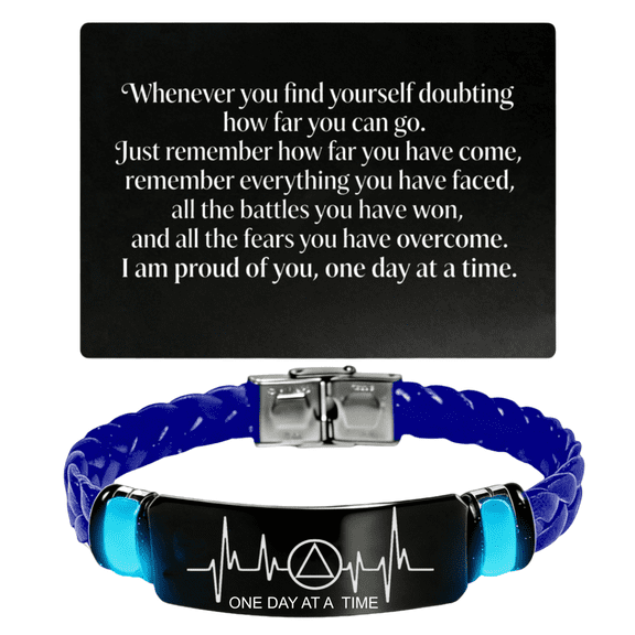 Glow in The Dark AA NA Heartbeat Sobriety Bracelet, Recovery Silicone Band with Inspirational Wallet Card, One Day at a Time Sober Anniversary Jewelry Keepsake Milestone Gifts for Recovering