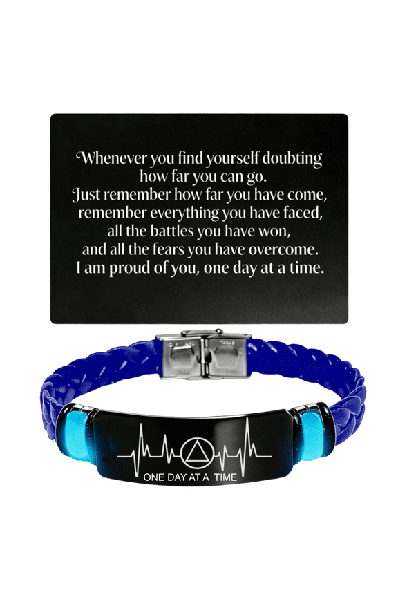 Glow in The Dark AA NA Heartbeat Sobriety Bracelet, Recovery Silicone Band with Inspirational Wallet Card, One Day at a Time Sober Anniversary Jewelry Keepsake Milestone Gifts for Recovering