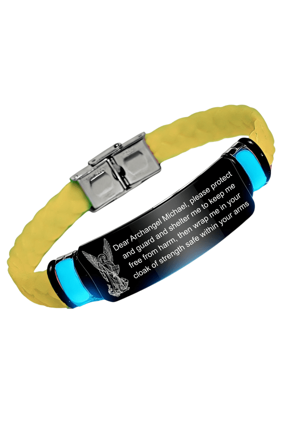 Glow in The Dark Archangel Saint Michael Silicone Bracelet – Patron Saint of Warriors Prayers Deliverance Engraved Wristband, Christ Spiritual Faith Gifts for Him Her
