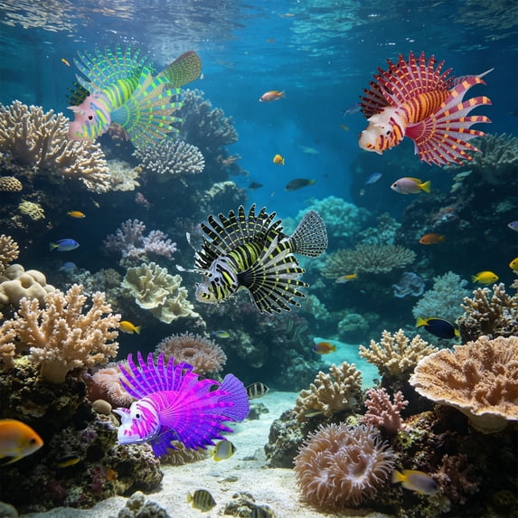 Glow In The Dark Artificial Lionfish, Colorful Aquarium Landscape Decor, Suction Cup Mounted Fake Fish, Lifelike Underwater Ornament, Creative Fluorescent Accessory for Fish Tank Decoration, Purple