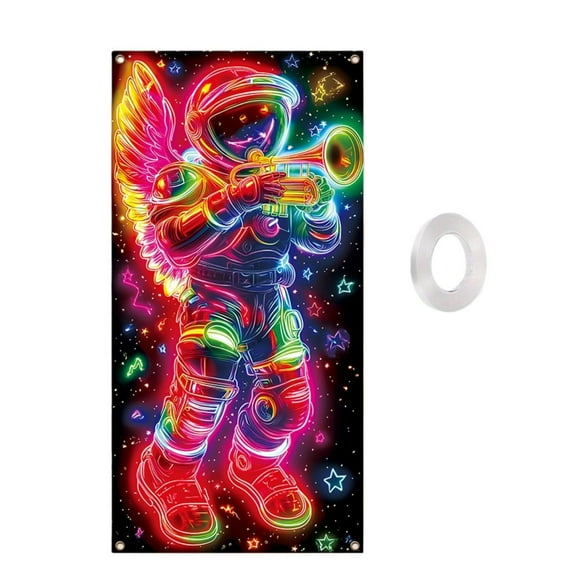 Taicans Glow in Dark Astronaut Christmas Door Cover - 35.4x71in Neon Light-Up Astronaut Decor for Front Door/Porch/Party - 2025 Holiday Decorations with Trumpet & Stars (Indoor/Outdoor Use)