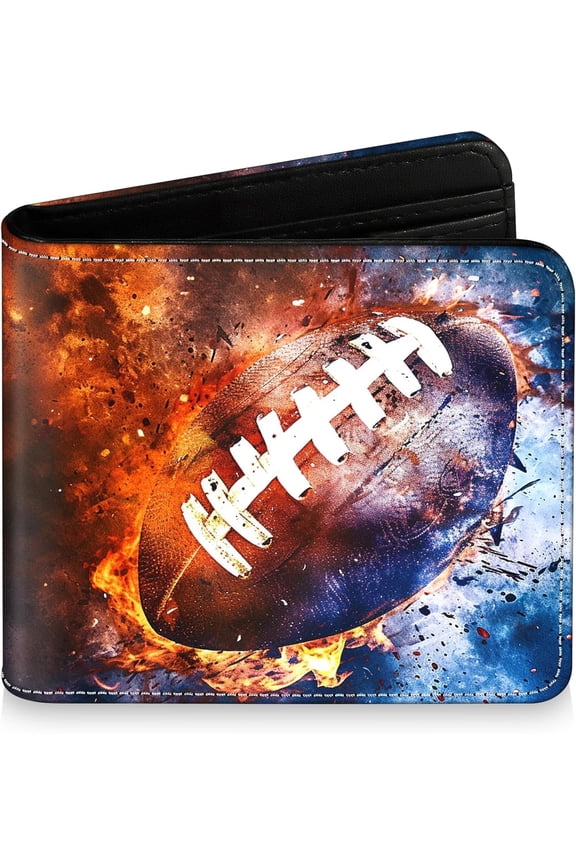 Teen Boys Wallet for Kids - Football Kids Wallet for Boys Leather Credit Id Card Cash Holder Rfid Blocking Zipper Cool Funny with Coin Pocket Id Window Bifold Sports Design for Teen Birthday Gifts