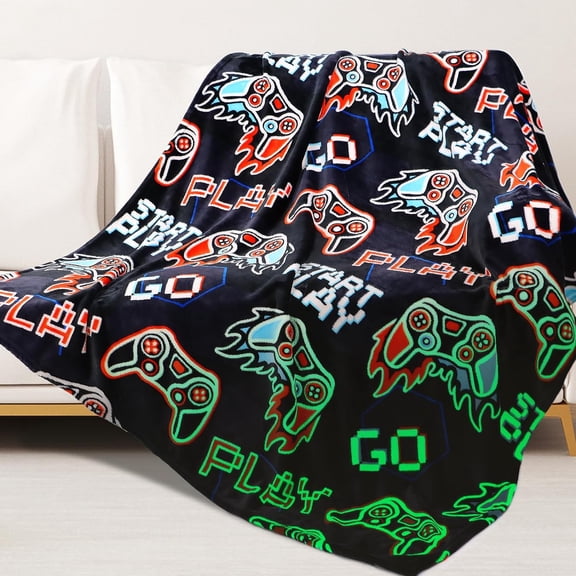 Glow in The Dark Blanket Boys Gaming Controller Throw Blanket Game Controller Gifts for Boys Toys Age 1-15 Years Old Unique Birthday Gifts Room Decor Luminous Blanket