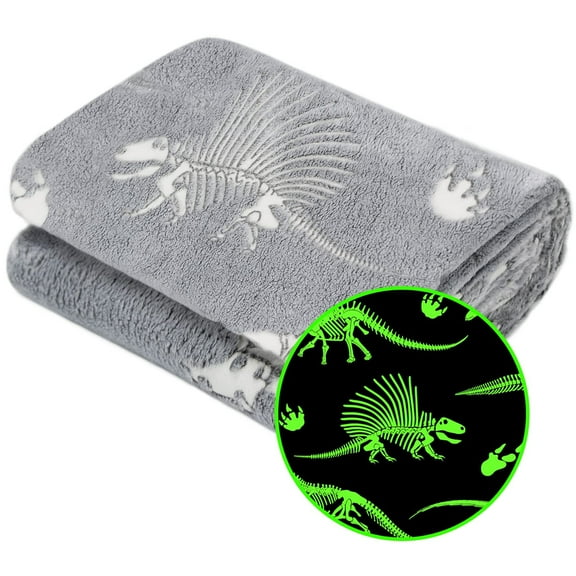 Glow in The Dark Blanket Dinosaur Throw Blanket for Boys Kids Soft Warm Cozy Cute Dino Blanket Unique Dinosaur Toys Gifts Gray Glowing Dinosaur Room Decor Blankets for Girls Teens