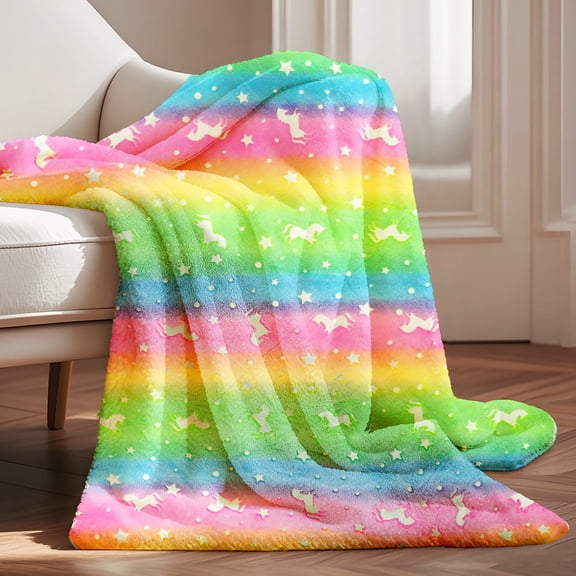 Syenlll Glow in The Dark Blanket for Kids, Soft Luminous Blanket, 50x60 inch Throw Blanket for Toddlers Age 3-12, Pony 2