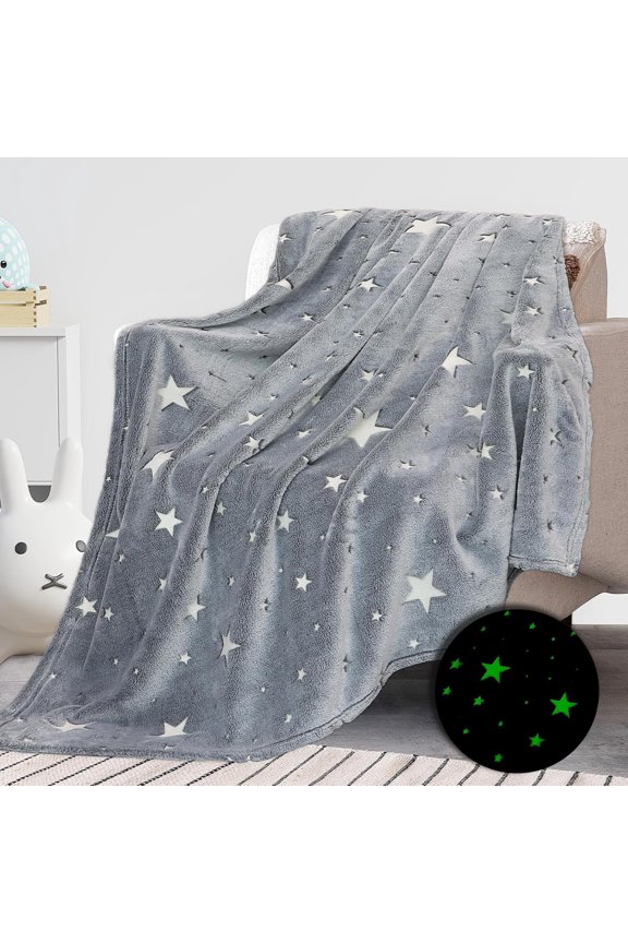 Glow in The Dark Blanket for Kids Unique Birthday Gifts for Girls Boys Teens Soft Cozy Warm Fuzzy Cute Throw Blanket All Seasons Gray Glowing Stars Blankets for Couch Sofa Bed 50"×60"