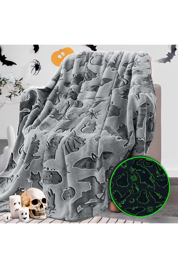 Glow in The Dark Blanket for Kids Unique Birthday Gifts for Girls Boys Teens Soft Cozy Warm Fuzzy Cute Throw Blanket All Seasons Gray Glowing Stars Blankets for Couch Sofa Bed 50"×60"