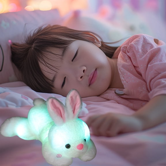 Glow in The Dark Bunny Plush Toy, LED Night Light Stuffed Animal, Soft Sleep Aid for Kids, Cute Plushie with 2 AA Batteries, Comfort Toy for Babies, Birthday Gift