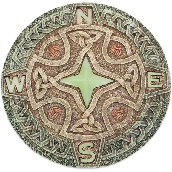 - Glow in the Dark Celtic Compass Garden Stone - Irish Garden Decor Yard Art Accent - 10" x 10" Round Durable Polyresin Stepping Pavers for Landscaping and Outdoor Pathways