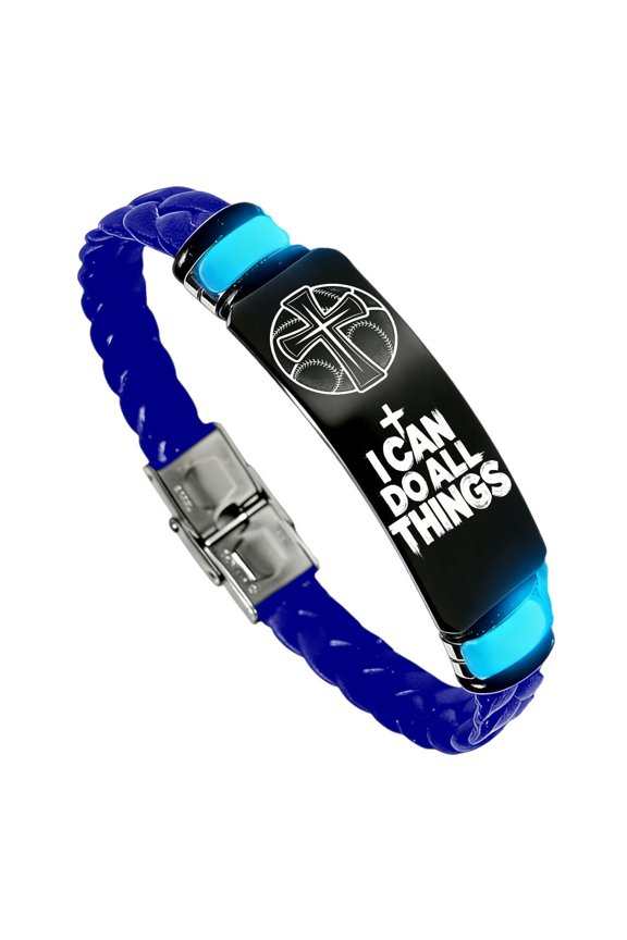 Glow in The Dark Christian Cross Sports Bracelet, Inspirational Basketball/Football/Baseball/Soccer Bible Verse Engraved Silicone Wristband, I Can Do All Things Reminder Gift for Men
