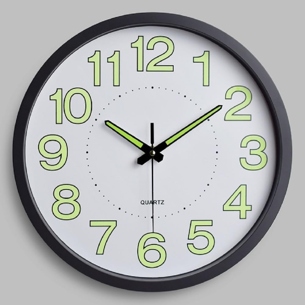 Dungu Glow in The Dark Wall Clock, 12 inch Silent Night Light Luminous ...