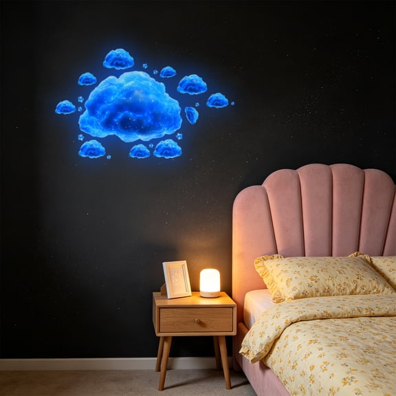 Glow in the Dark Clouds Wall Decals Set 7.9" Blue, Romantic Theme Wall Sticker Holographic Cloud Luminous Sticker at Night Ceiling Decals for Home Bedroom Decor Party