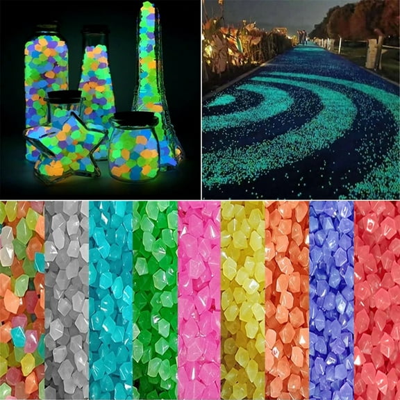 Glow In The Dark Colored Pebbles | Rhombus Luminous Stones For Aquarium, Garden, Pathway, Pool, Landscaping | Outdoor Indoor Decorative Resin Gravel | Pack Of 200 | 1.3x0.9cm