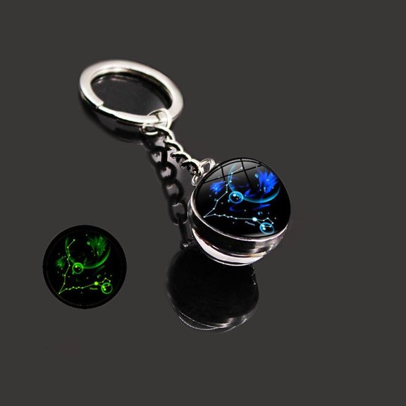 Glow in the Dark Constellation Keychain, Key Chain for Men Women Twelve Constellations Gemstone Key Ring Fashion Bag Backpack Car Charm Accessory Gifts